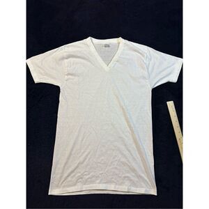 Vintage 1980s Jockey V Neck White T Shirt Single Stitch CL3 Mens Large